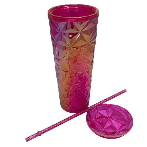 NEW Starbucks 2024 Summer Pink Red Diamond Prism Crystal 24 Oz Venti Tumbler - Picture 3 of 9